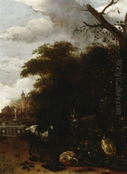 Gartenlandschaft Mit Ziegen Oil Painting by Anthonie Van Borssom