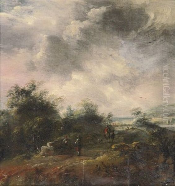 Landschaft Mit Reiter Und Rastenden Oil Painting by Anthonie Van Borssom