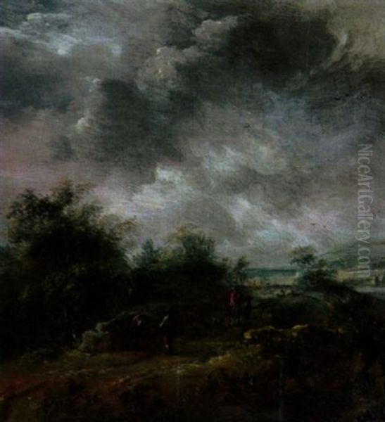 Landschaft Mit Reiter Und Rastenden Oil Painting by Anthonie Van Borssom