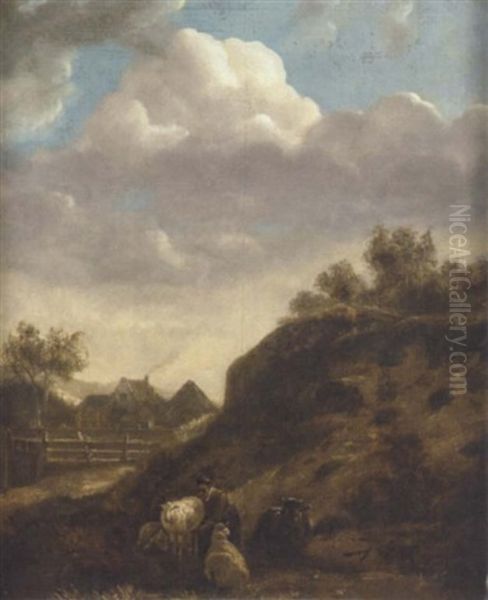 A Landscape With A Shepherdess Oil Painting by Anthonie Van Borssom