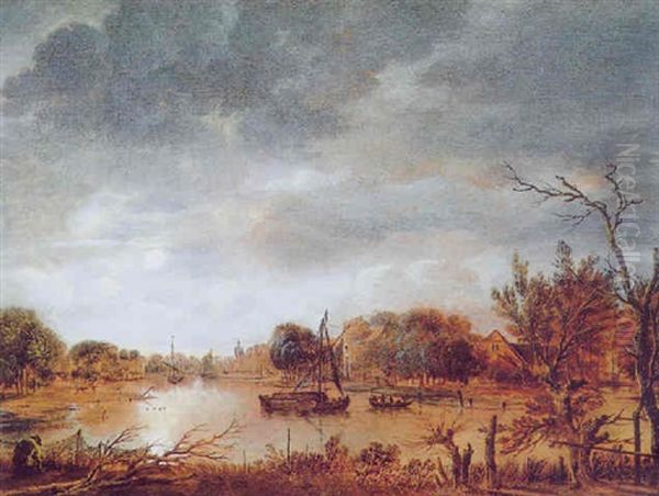 Fluslandschaft Im Mondschein Oil Painting by Anthonie Van Borssom