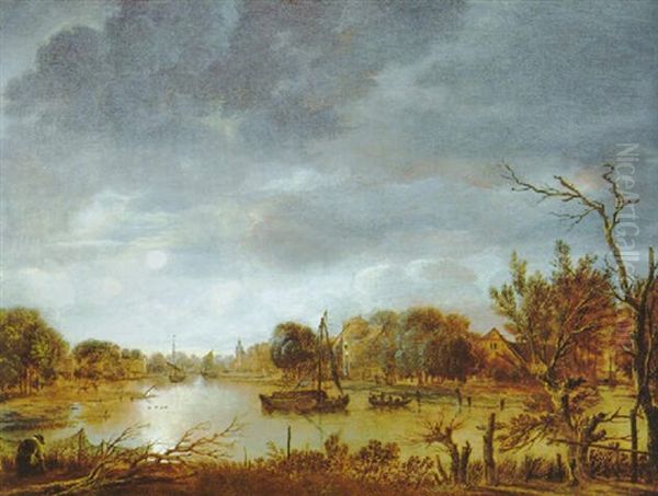 Fluslandschaft Im Mondschein Oil Painting by Anthonie Van Borssom