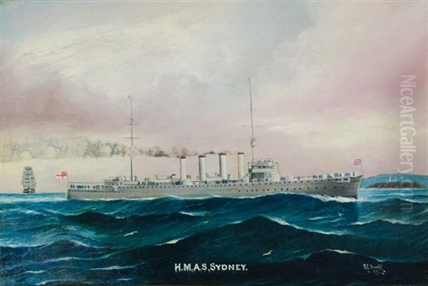 H.m.a.s Sydney Oil Painting by Reginald Arthur Borstel