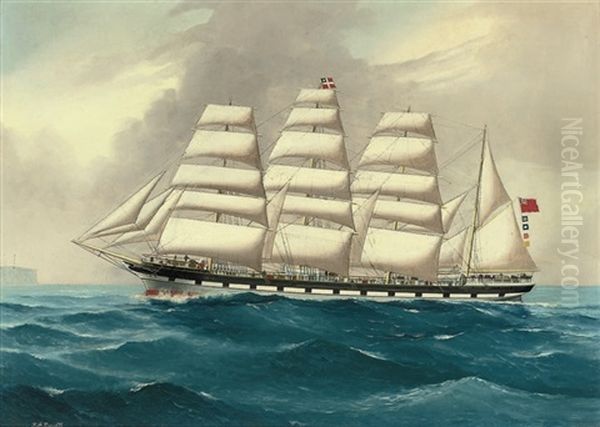 The Four-masted Barque West Lothian Under Full Sail Off Sydney Heads Oil Painting by Reginald Arthur Borstel