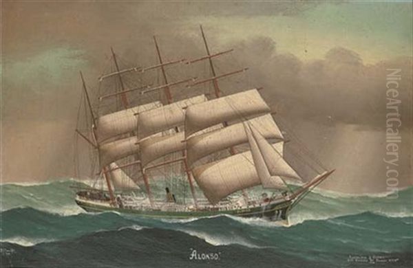 The Barque "alonso" In Heavy Seas Oil Painting by Reginald Arthur Borstel