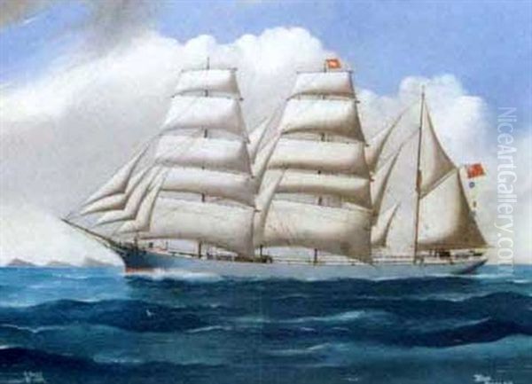 The English Barque Earl Cadogan In Coastal Waters Oil Painting by Reginald Arthur Borstel