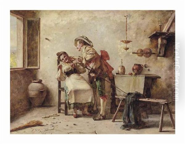 A Distraction From Chores Oil Painting by Giuseppe Bortignoni the Elder