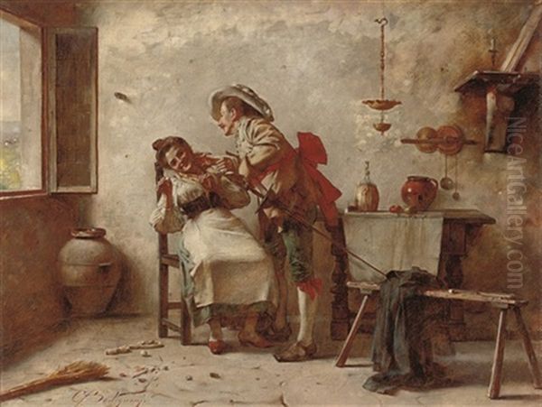 A Distraction From Chores Oil Painting by Giuseppe Bortignoni the Elder