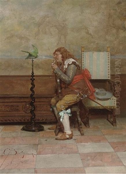 An Unwilling Smoker Oil Painting by Giuseppe Bortignoni the Elder