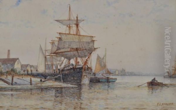 Ship In Harbour Littlehampton Oil Painting by Frederick James Aldridge