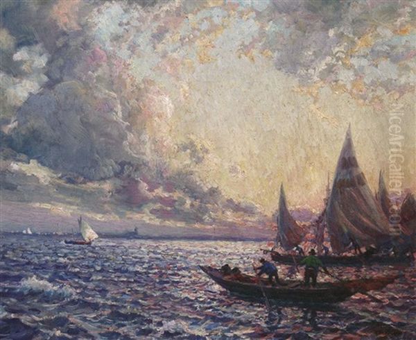 Abend In Der Lagune Vor Venedig Oil Painting by Camillo Bortoluzzi