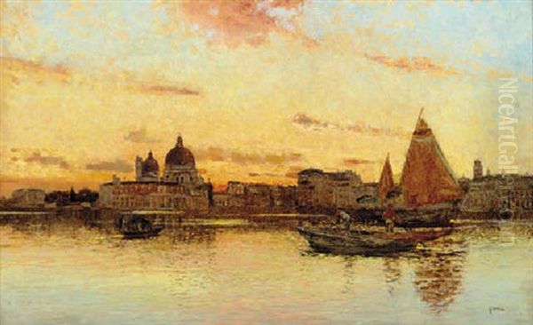 Evening On The Grand Canal, Venice Oil Painting by Camillo Bortoluzzi