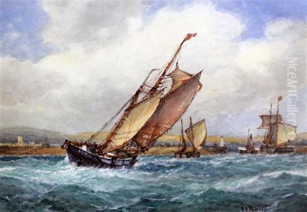 Shipping Off Shoreham Oil Painting by Frederick James Aldridge