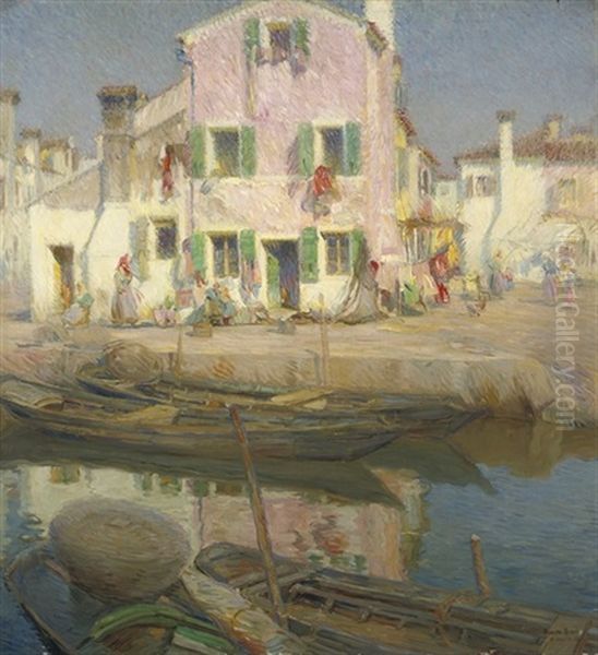 Burano, Venice Oil Painting by Pietro Bianco Bortoluzzi