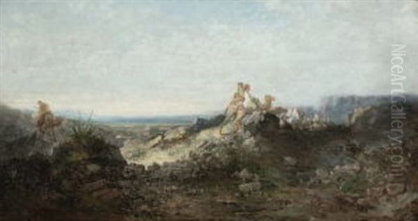 Karawane In Felsiger Landschaft. Bianco Oil Painting by Pietro Bianco Bortoluzzi