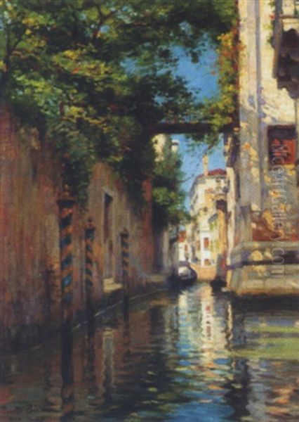 A Venetian Backwater Oil Painting by Pietro Bianco Bortoluzzi