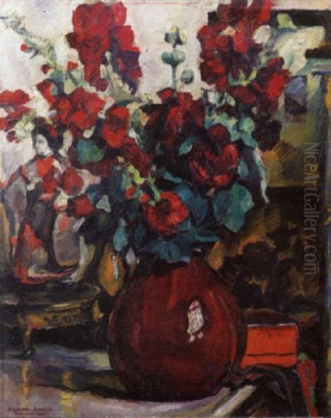 Vaso Di Fiori Rossi Oil Painting by Pietro Bianco Bortoluzzi