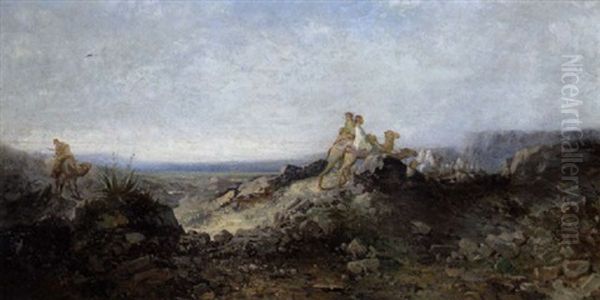 Karawane In Felsiger Landschaft Oil Painting by Pietro Bianco Bortoluzzi