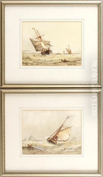 Sailing Boats On Rough Seas Oil Painting by Frederick James Aldridge