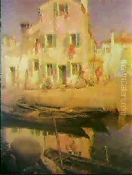 Burano Oil Painting by Pietro Bianco Bortoluzzi