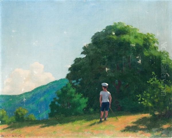 Boy On The Hillside Oil Painting by Samu Boertsoek