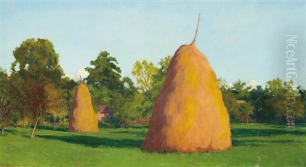 Haystacks Oil Painting by Samu Boertsoek