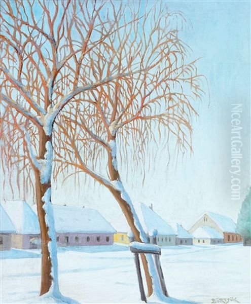 Silence (winter In Nagybanya) Oil Painting by Samu Boertsoek