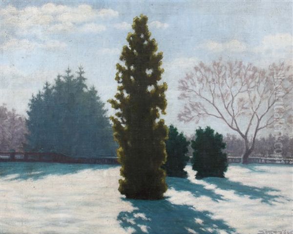 Verschneiter Park Oil Painting by Samu Boertsoek