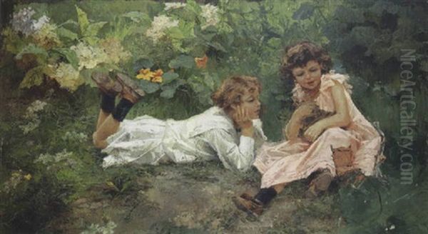 I Figli In Giardino Oil Painting by Elda Borzino