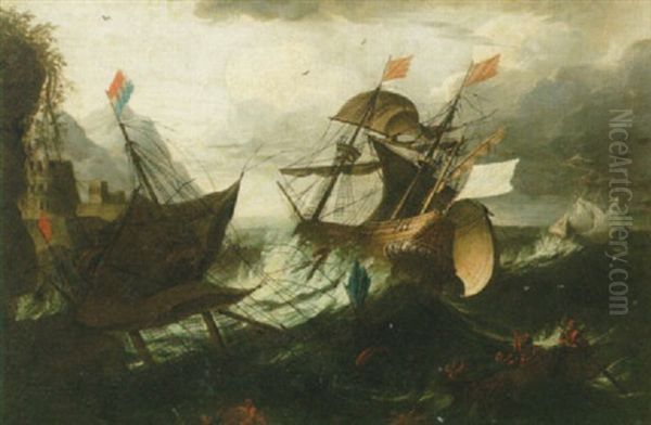 Kustvy Med Segelfartyg Oil Painting by Francesco Maria Borzone