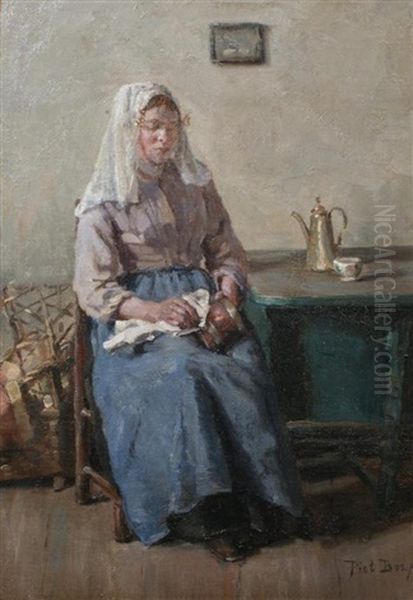 Young Woman Busy Cleaning The Copper Work Oil Painting by Piet Bos