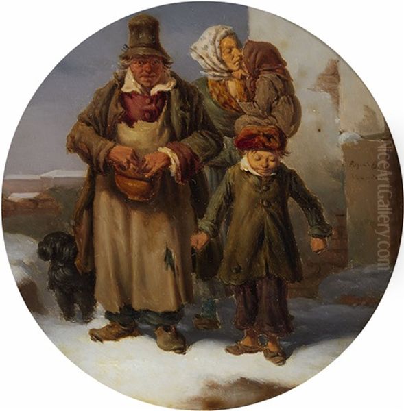 A Beggar Family Oil Painting by Eugenio Bosa