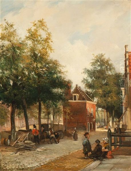 Sunlit Canal In The Hague Oil Painting by Johannes Bosboom