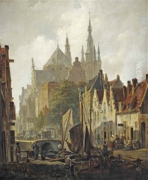 A View Of Delft With The Oude Kerk Oil Painting by Johannes Bosboom