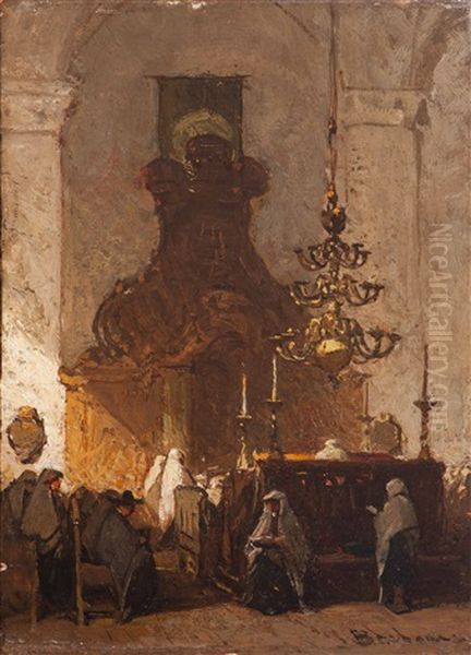 Interior Of The P.i. Synagoge In The Hague Oil Painting by Johannes Bosboom