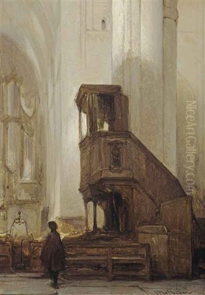 The Pulpit Of The Eusebiuskerk, Arnhem Oil Painting by Johannes Bosboom