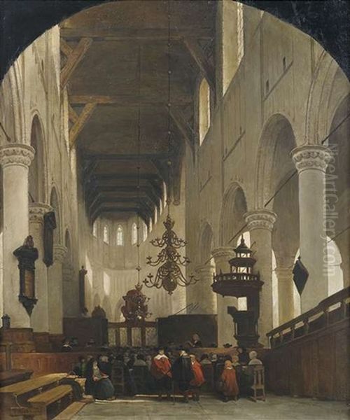 Inneres Der Pieterskerk In Leyden Oil Painting by Johannes Bosboom