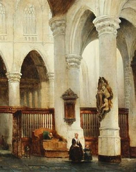 Church Interior With A Mother And Child Oil Painting by Johannes Bosboom