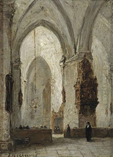 A Church Service Oil Painting by Johannes Bosboom