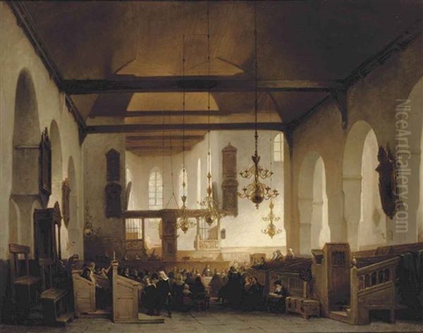 A Service In The Geertekerk, Utrecht Oil Painting by Johannes Bosboom