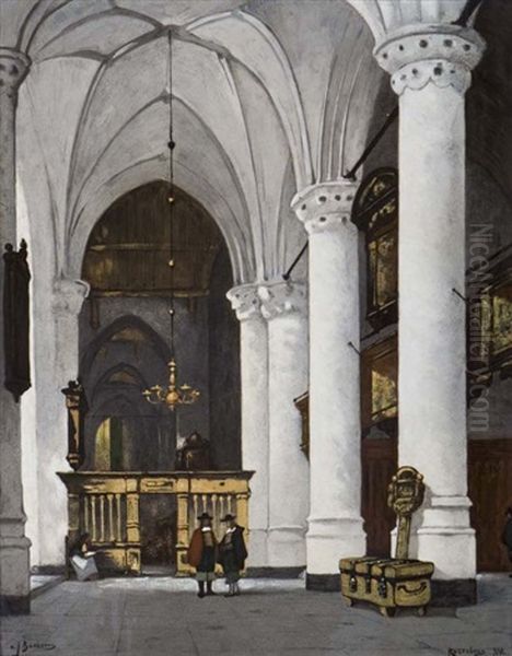 Two Gentleman In A Church Interior (by Rozenburg Den Haag ) by Johannes Bosboom