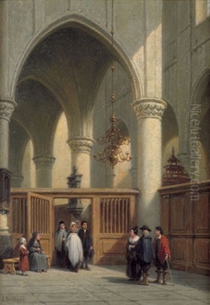 Kircheninterieur Mit Kindstaufe Oil Painting by Johannes Bosboom