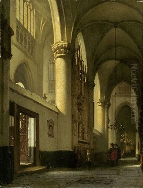 Kircheninterieur Mit Zwei Kavalieren Im Gesprach Oil Painting by Johannes Bosboom