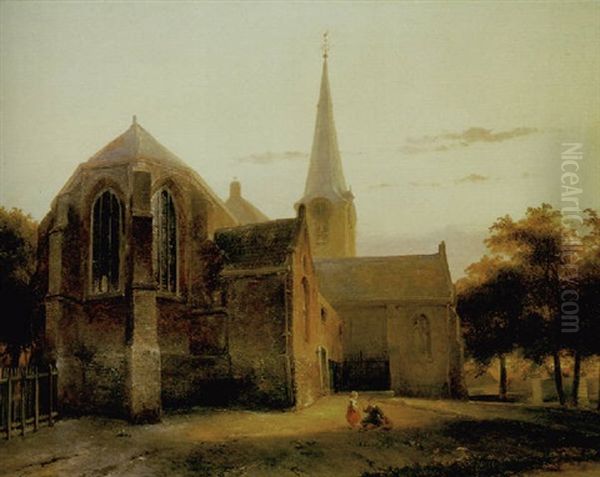 Ninos Jugando Delante De Una Iglesia Oil Painting by Johannes Bosboom