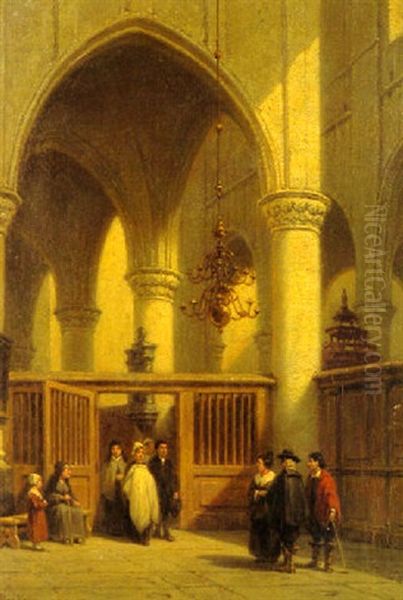 Kircheninterieur Mit Kindstaufe Oil Painting by Johannes Bosboom