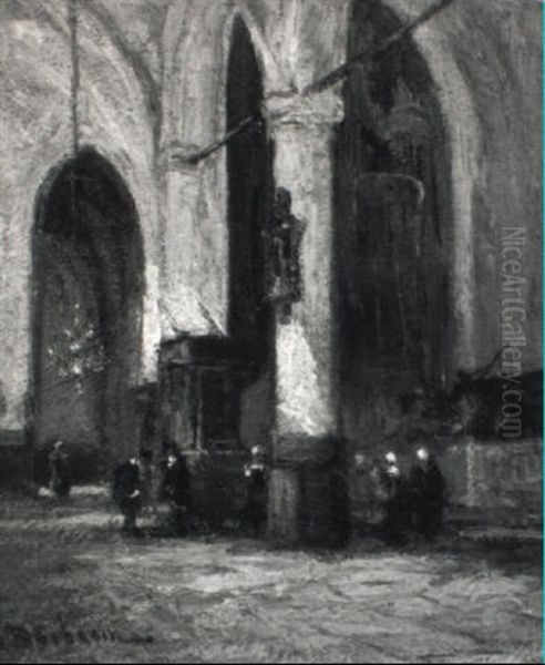 Church Interior With A Congregation Oil Painting by Johannes Bosboom