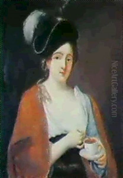 Giovane Donna Con Cappello E Tazzina Oil Painting by Francesco Boscarato