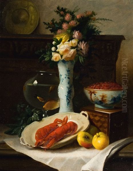 Nature Morte A L'homard Oil Painting by Edouard Van Den Bosch