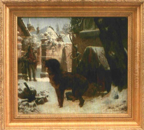 Winter Im Dorf Mit Hund Vor Seiner Hundehutte Oil Painting by Ernst Bosch