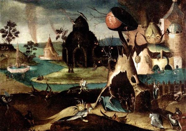 Hell Scene With The Fountain Of Life Oil Painting by Hieronymus Bosch